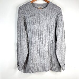 LL Bean Wool Cable Knit Sweater XL Lambswool Grey Crewneck Preppy Old Money Golf